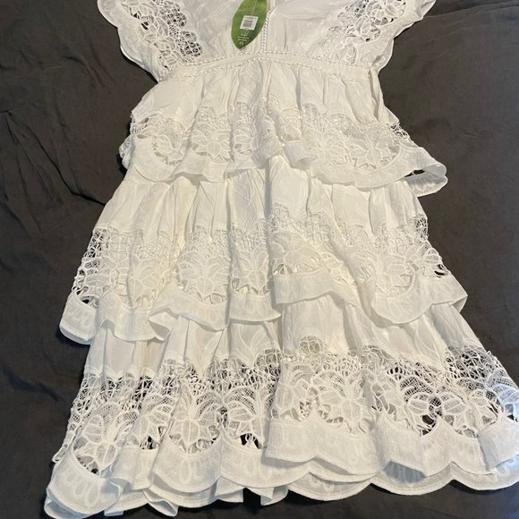 FARM Rio | Dresses | Farm Rio Offwhite Richelieu Tiered Midi Lace Dress | Poshmark